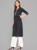 Women Black Woven Design Kurta With Lace Krya