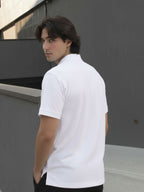 Solid White Terry Cut Away Collar Regular Fit Polo T-Shirt