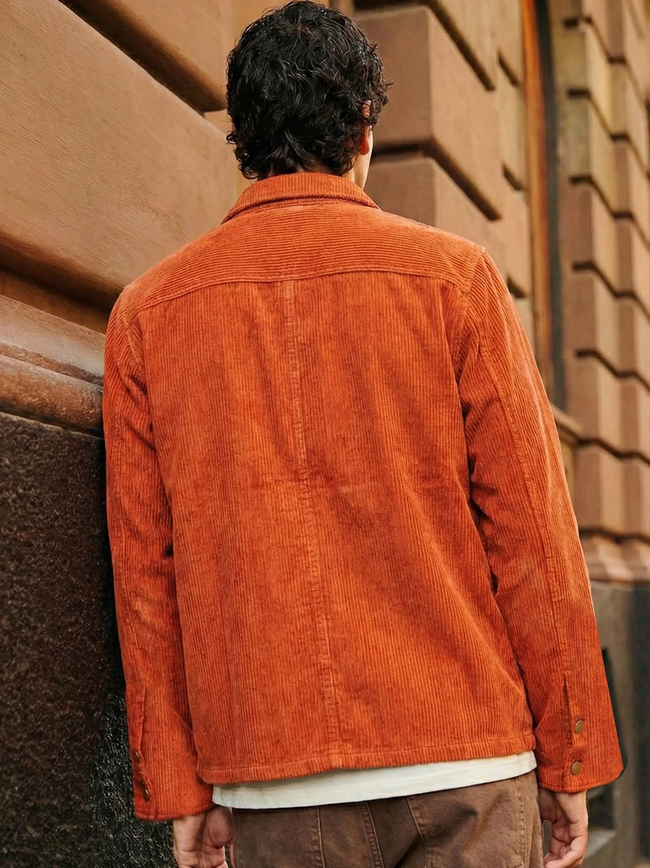 Men's Corduroy Oversized Rust Orange Shacket Stylstpls