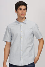 Uri Half Sleeve Linen Striped Shirt Uri