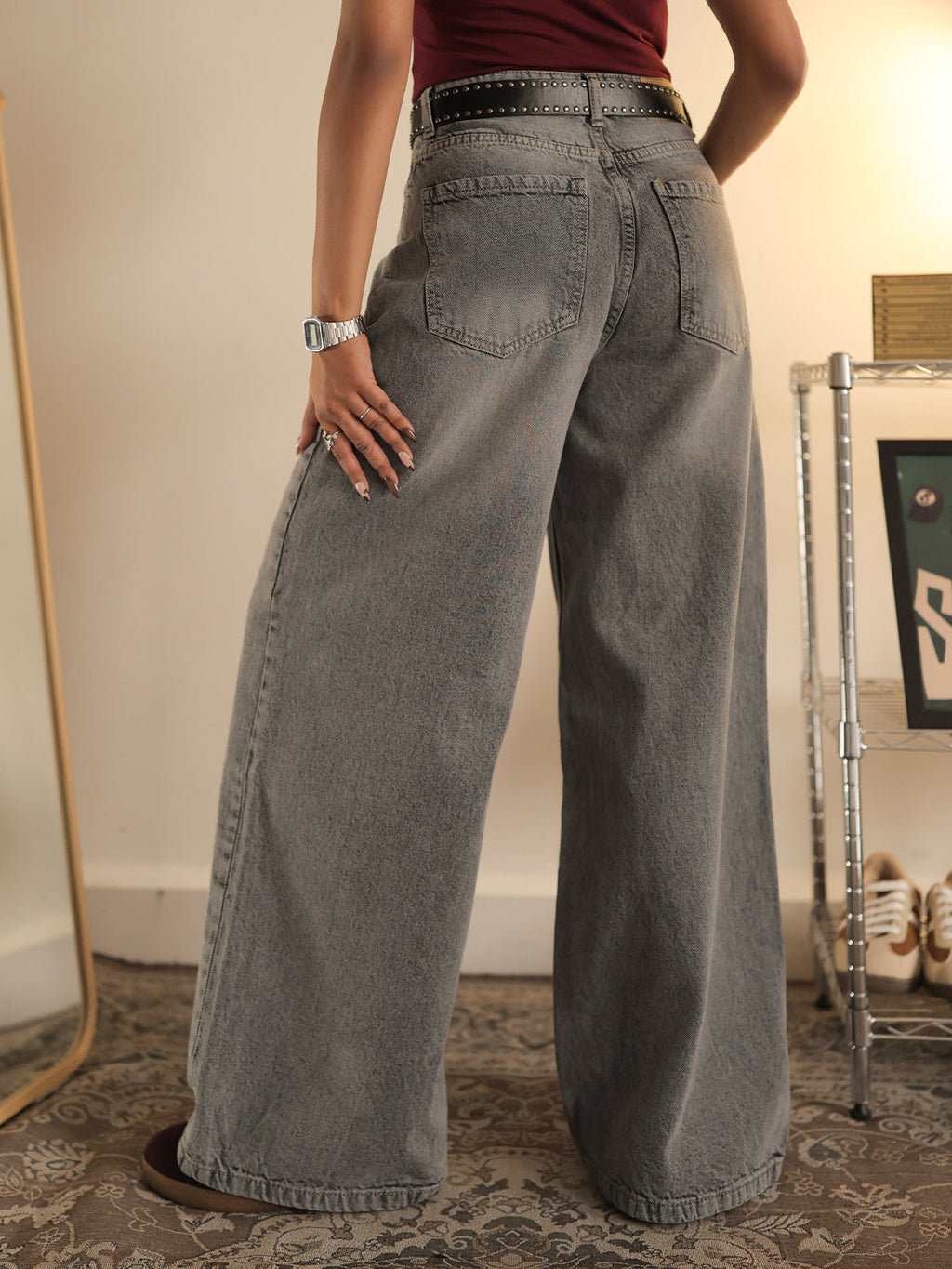 Comet Grey Washed Wide Leg Jeans Stylish Wodrobe