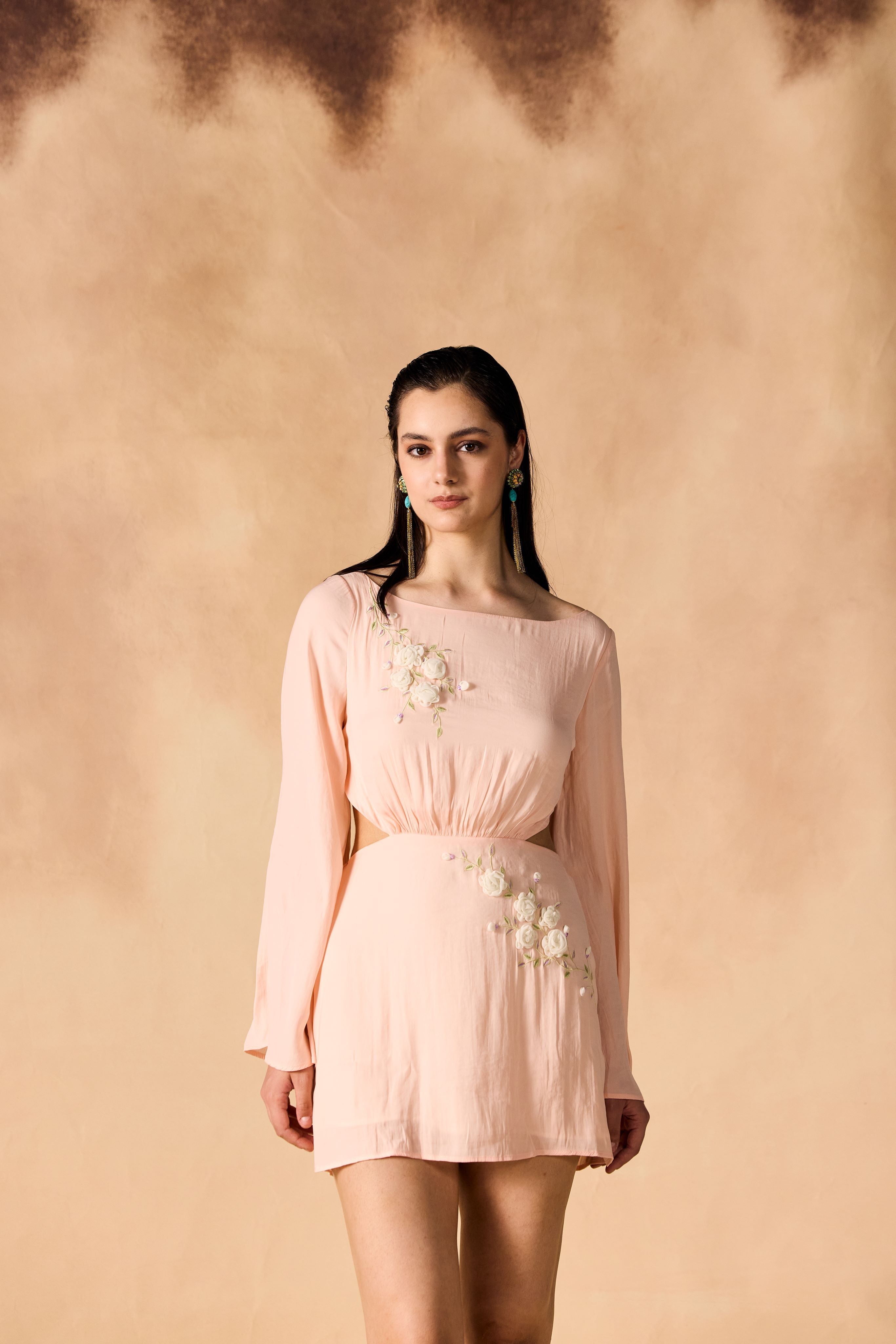 Floral Vine 3D Embroidered Short Dress