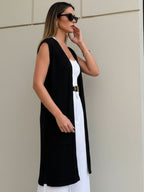 Black Self Textured Drop Needle Sleeveless Shrug