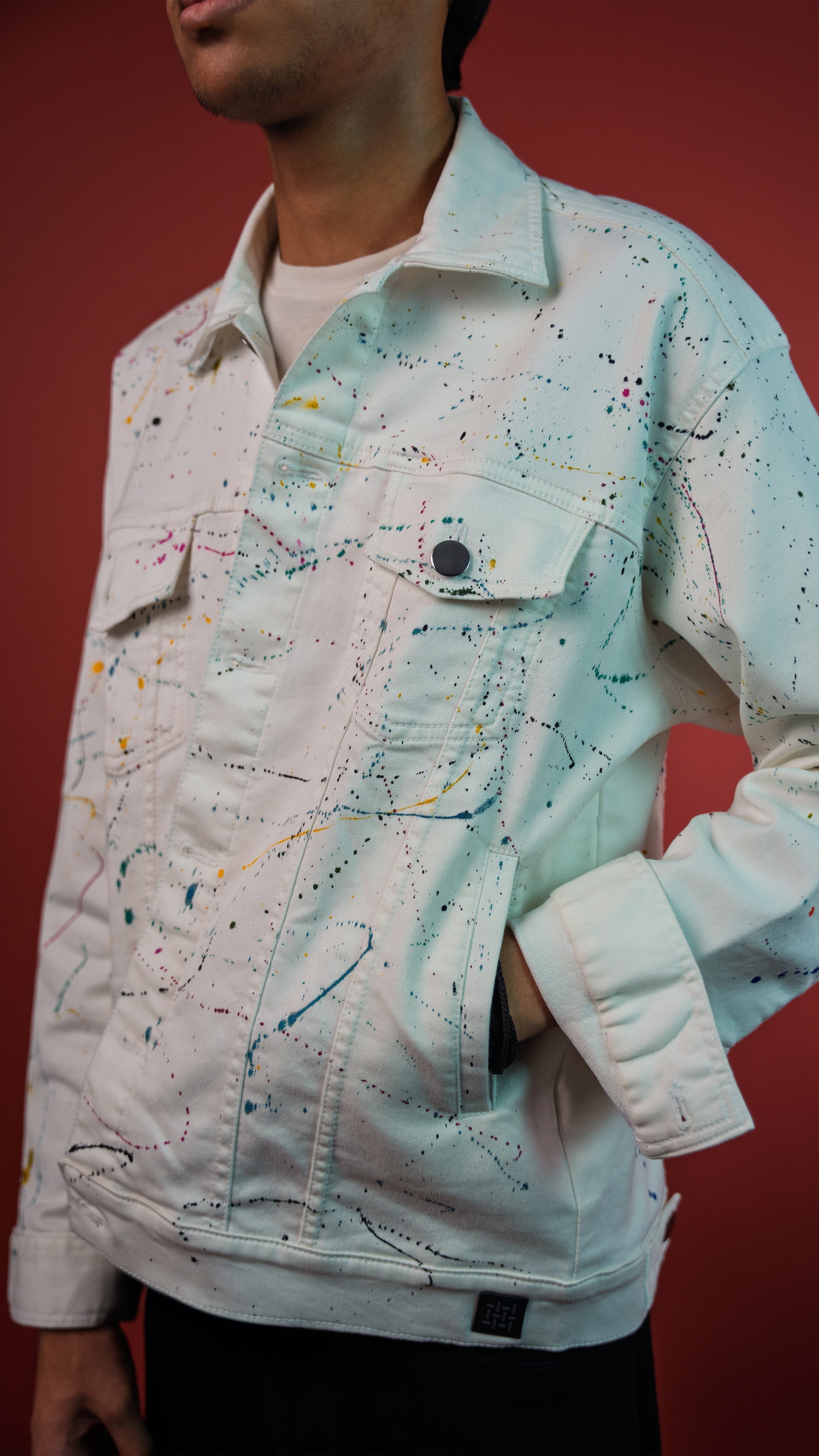 White Painted Denim Men'S Jacket Rustlines