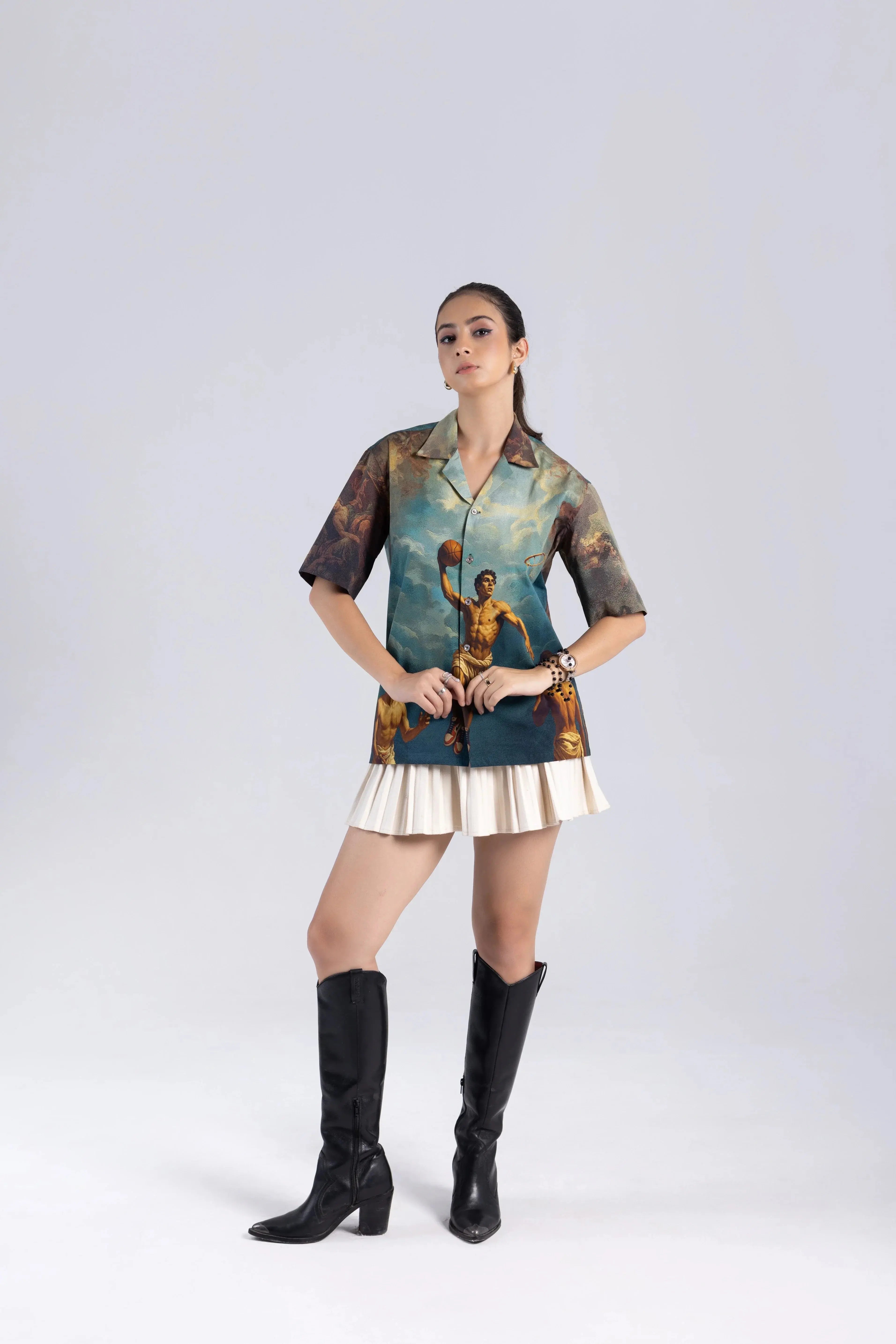 Court of Chaos Oversized Printed Cuban Collar Shirt Off Sinners