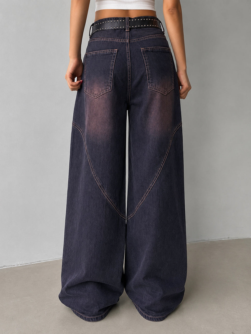 Graphite Blue Tinted Panelled Wide Leg Jeans