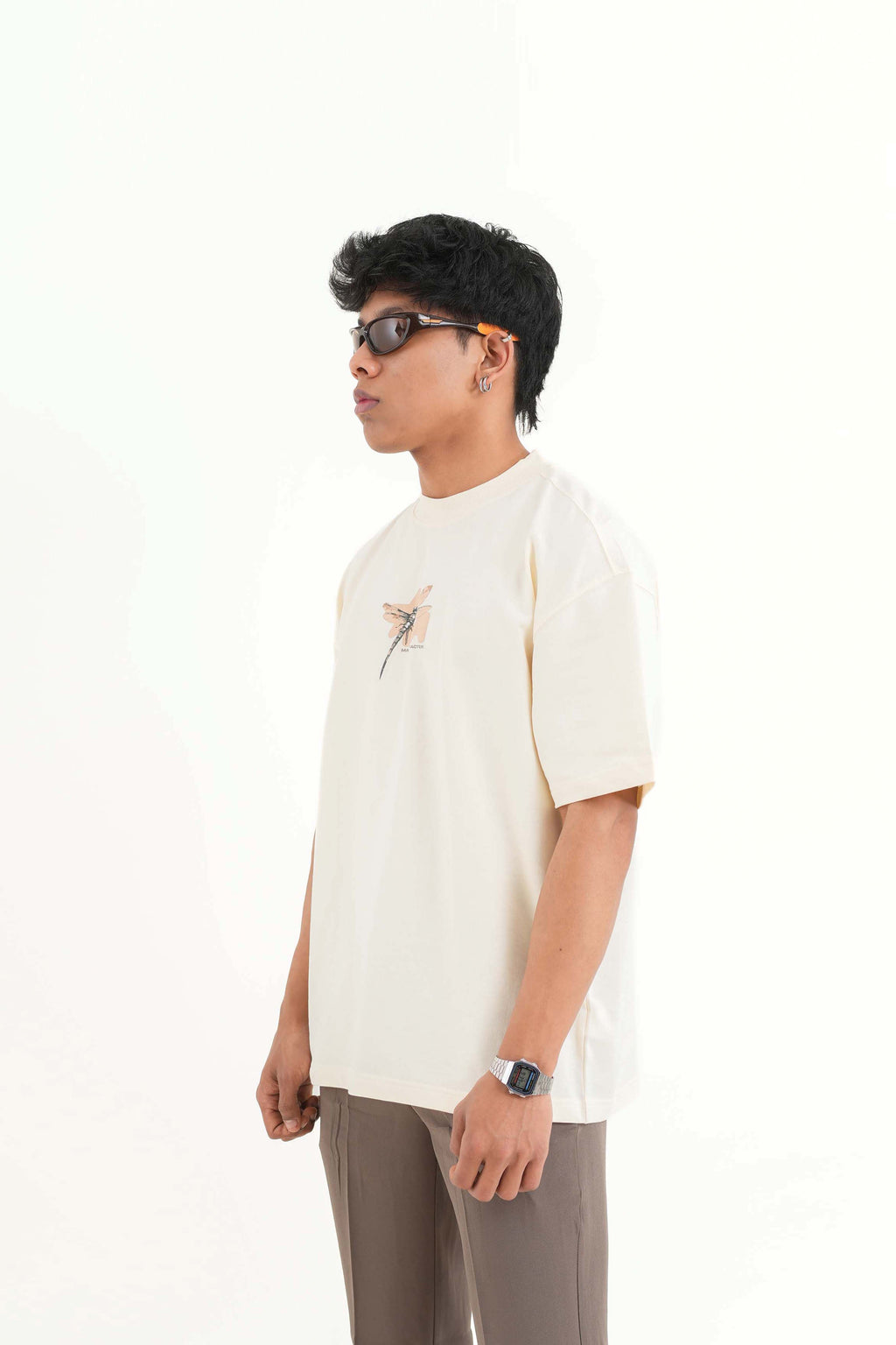 Beautiful Cream Oversized Printed T-Shirt Main Character