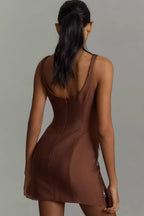 Luvia Brown Beaded Mini Dress De Novoo