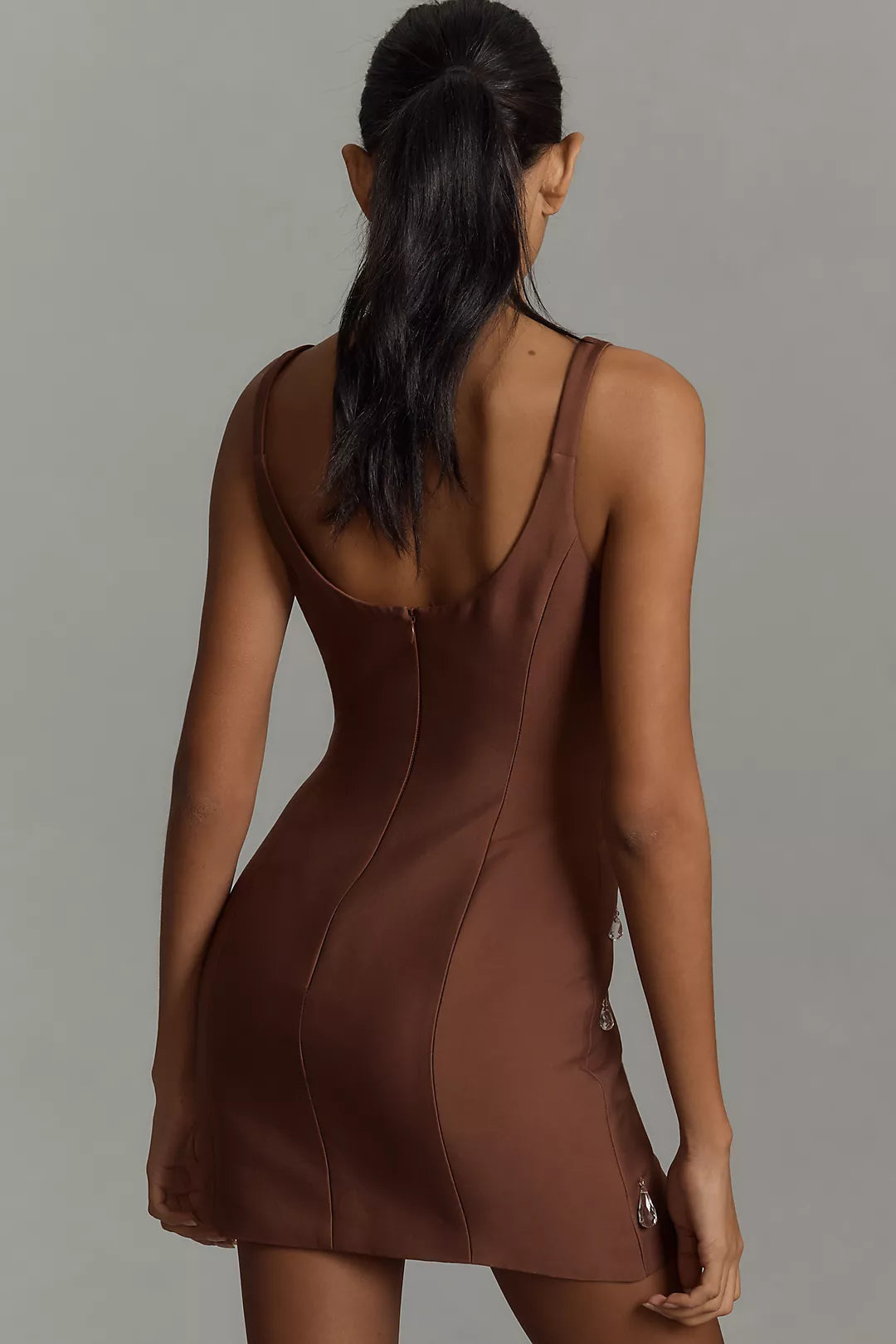 Luvia Brown Beaded Mini Dress