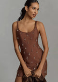 Luvia Brown Beaded Mini Dress De Novoo