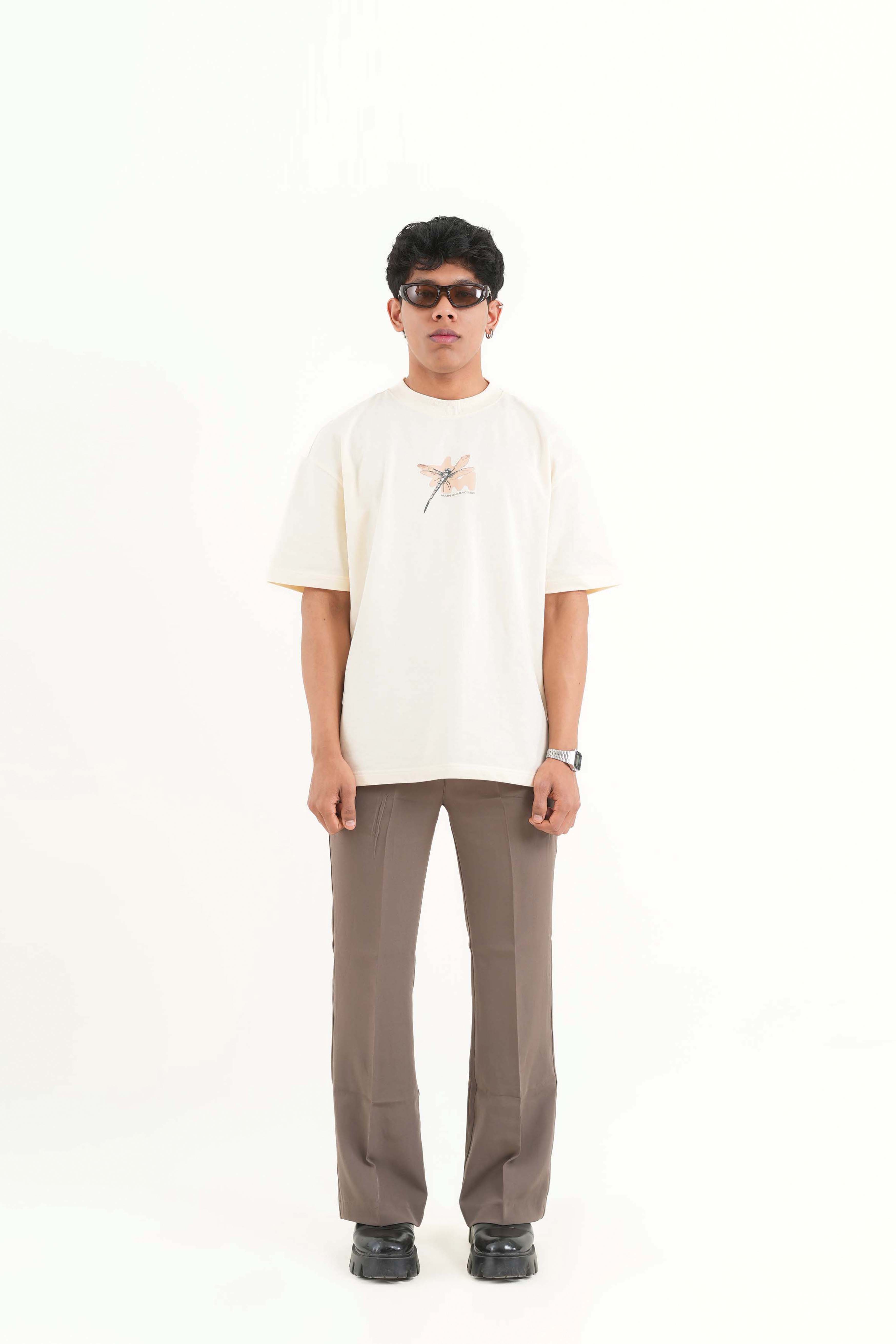 Beautiful Cream Oversized Printed T-Shirt Main Character