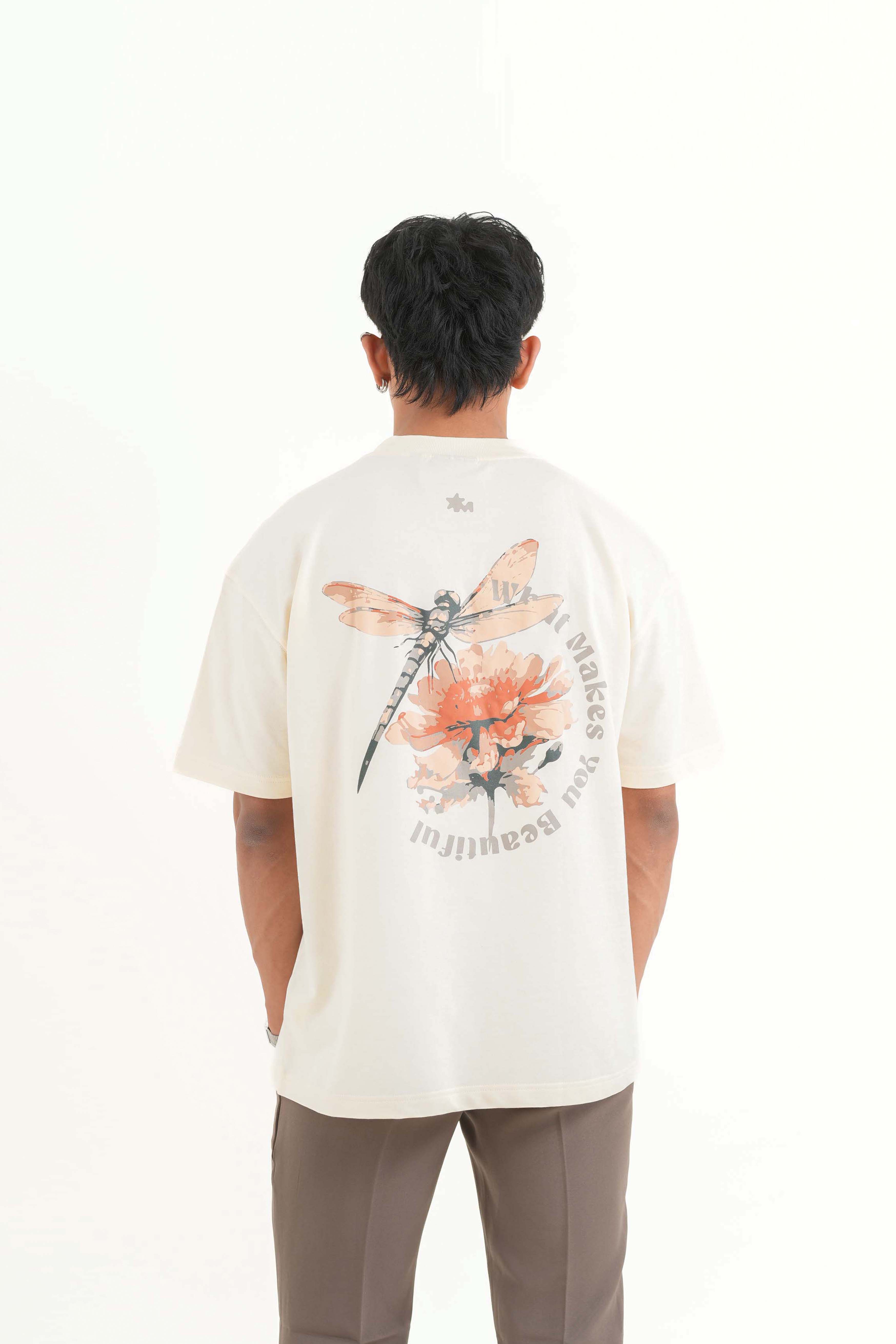 Beautiful Cream Oversized Printed T-Shirt Main Character
