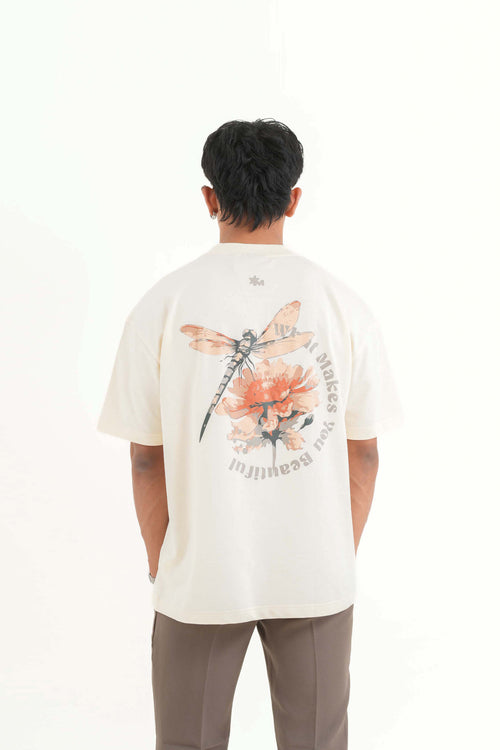 Beautiful Cream Oversized Printed T-Shirt Main Character
