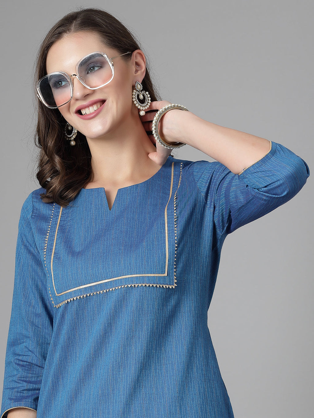 Women Blue Festive Kurta With Lace Krya