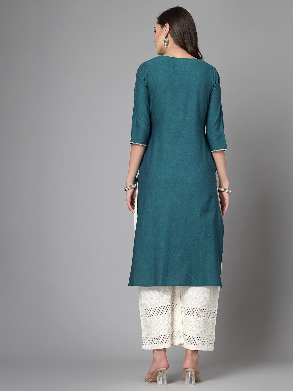 Women Dark Green Festive Kurta With Lace Krya