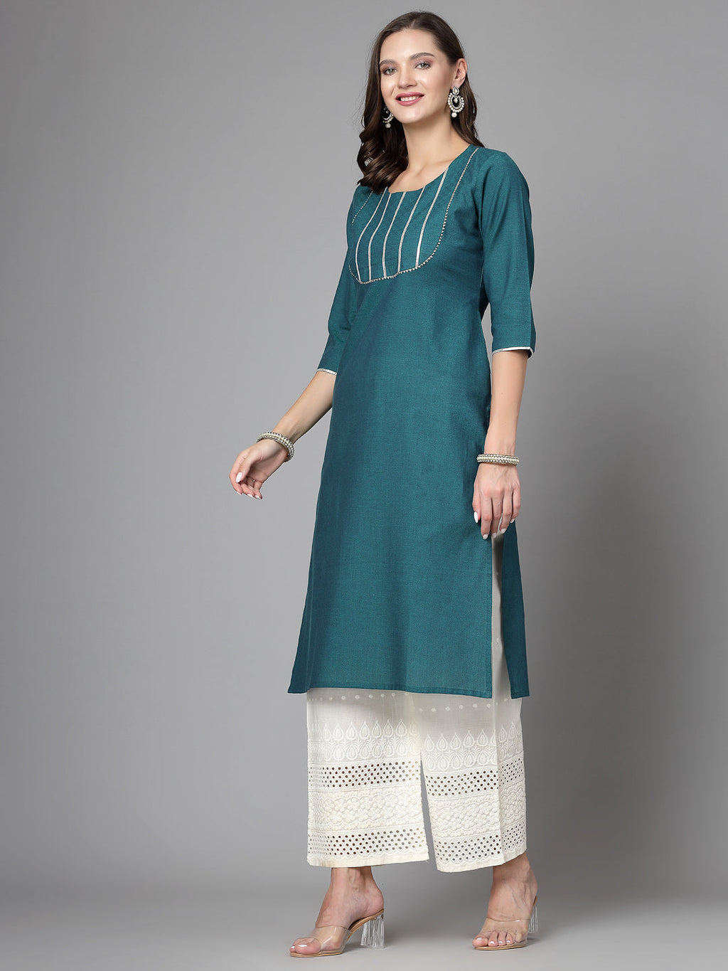 Women Dark Green Festive Kurta With Lace Krya