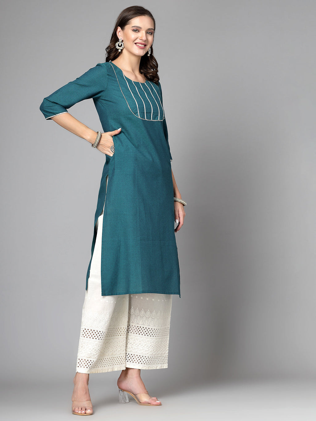 Women Dark Green Festive Kurta With Lace Krya