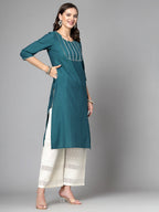 Women Dark Green Festive Kurta With Lace Krya