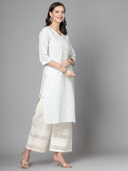 Women Sky Blue Cotton Dobby Kurta With Lace Krya