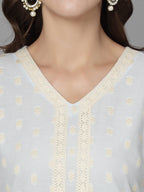 Women Sky Blue Cotton Dobby Kurta With Lace Krya