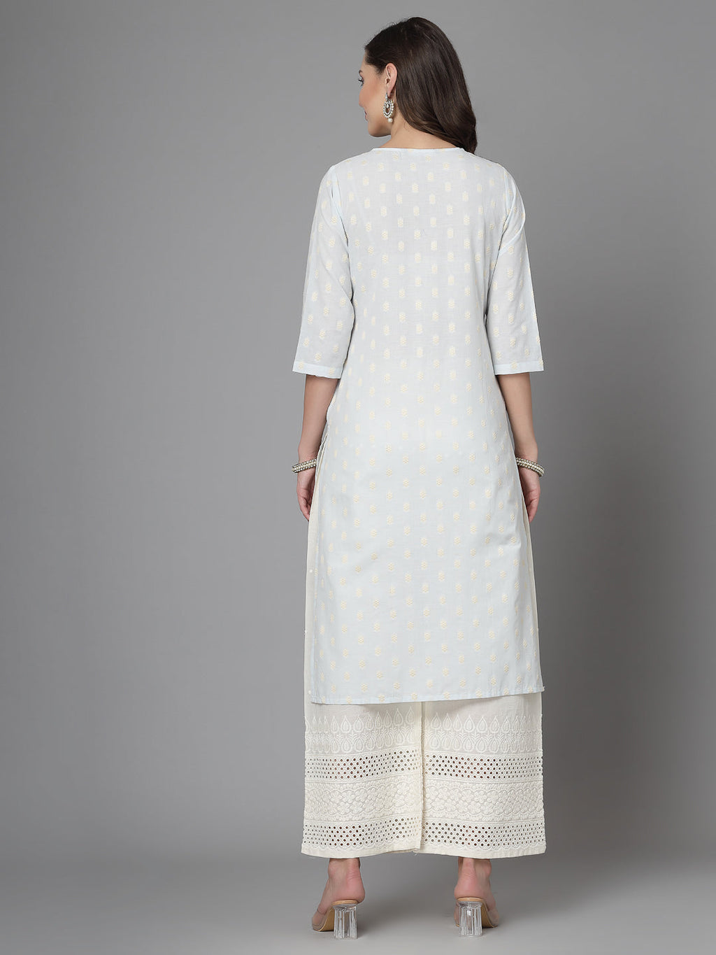 Women Sky Blue Cotton Dobby Kurta With Lace Krya