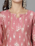 Women Pink Ethnic Motifs Printed Gotta Patti Kurta Krya