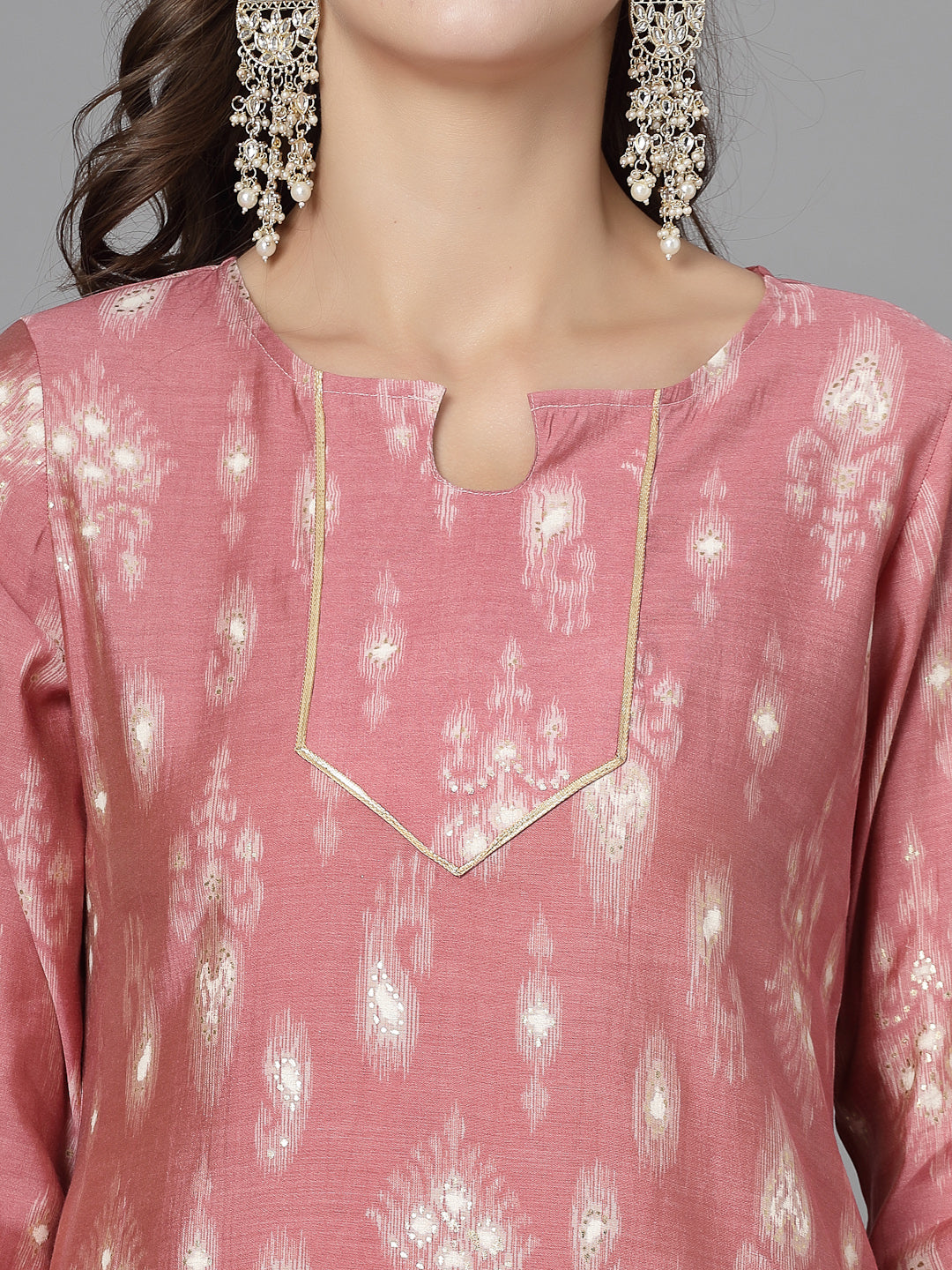 Women Pink Ethnic Motifs Printed Gotta Patti Kurta