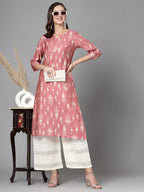Women Pink Ethnic Motifs Printed Gotta Patti Kurta Krya