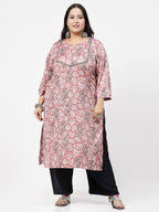 Women Pink Printed Straight Kurta Krya