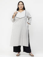 Women Off White Cotton Dobby Kurta Krya