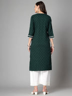 Women Dark Green Cotton Dobby Kurta Krya