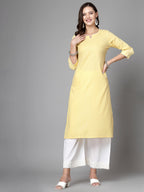 Women Yellow Striped Yarn-Dyed Kurta Krya