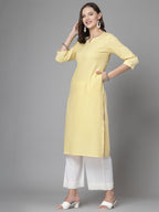 Women Yellow Striped Yarn-Dyed Kurta Krya