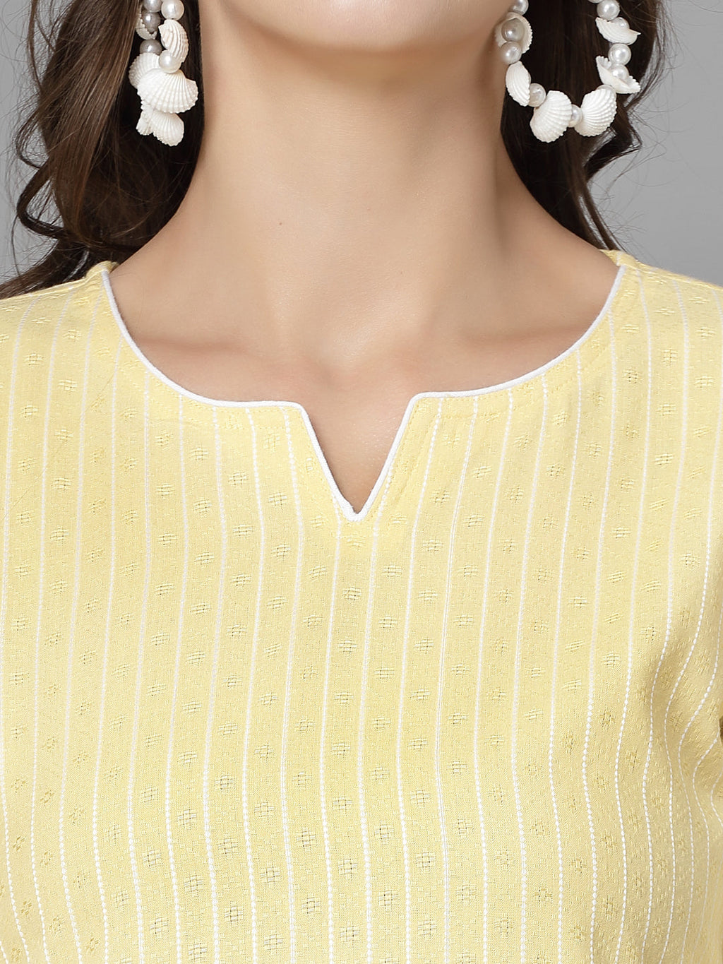 Women Yellow Striped Yarn-Dyed Kurta Krya