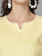 Women Yellow Striped Yarn-Dyed Kurta Krya