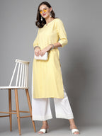 Women Yellow Striped Yarn-Dyed Kurta Krya