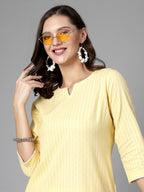 Women Yellow Striped Yarn-Dyed Kurta Krya