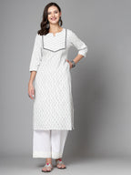 Women Off White Cotton Dobby Kurta Krya
