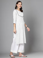 Women Off White Cotton Dobby Kurta Krya