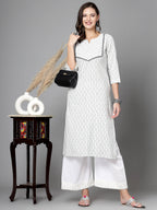 Women Off White Cotton Dobby Kurta Krya