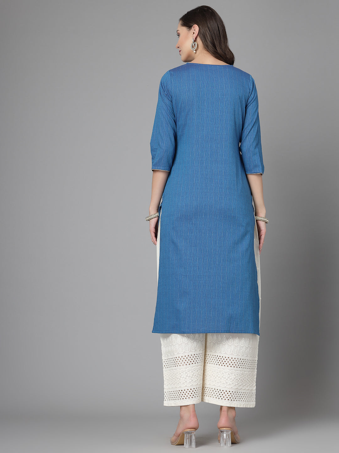 Women Blue Festive Kurta With Lace