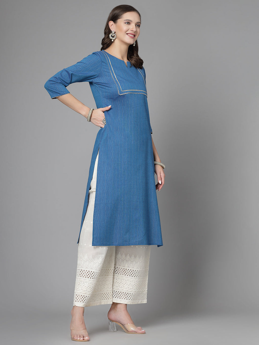 Women Blue Festive Kurta With Lace Krya