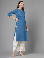 Women Blue Festive Kurta With Lace Krya