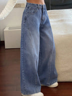 Dusty Cloud Blue Panelled Wide Leg Jeans
