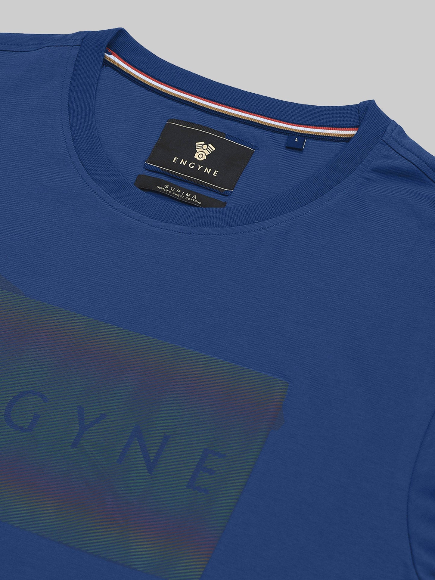 Regular-fit Full-Sleeve T-shirt in Supima Cotton Lycra with Rainbow Reflective Print Detailing - Dark Blue