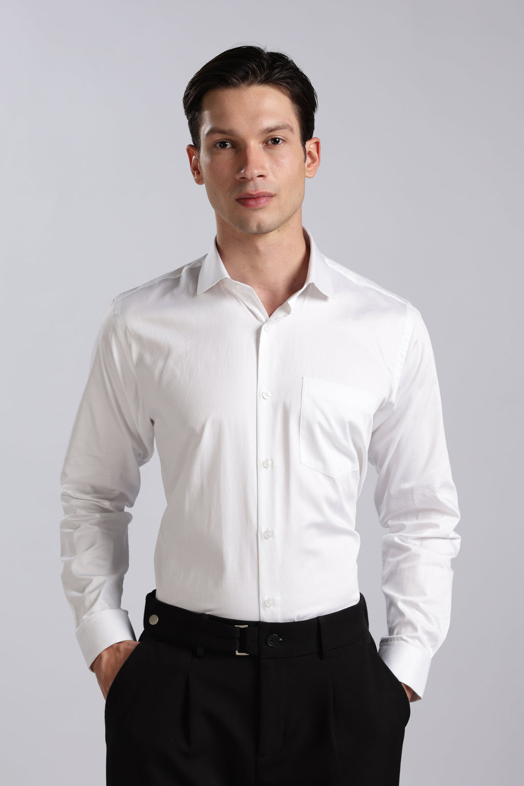Kollarz and Kreazez Men's White Sateen Shirt – 100% Giza Cotton, Lab-Certified