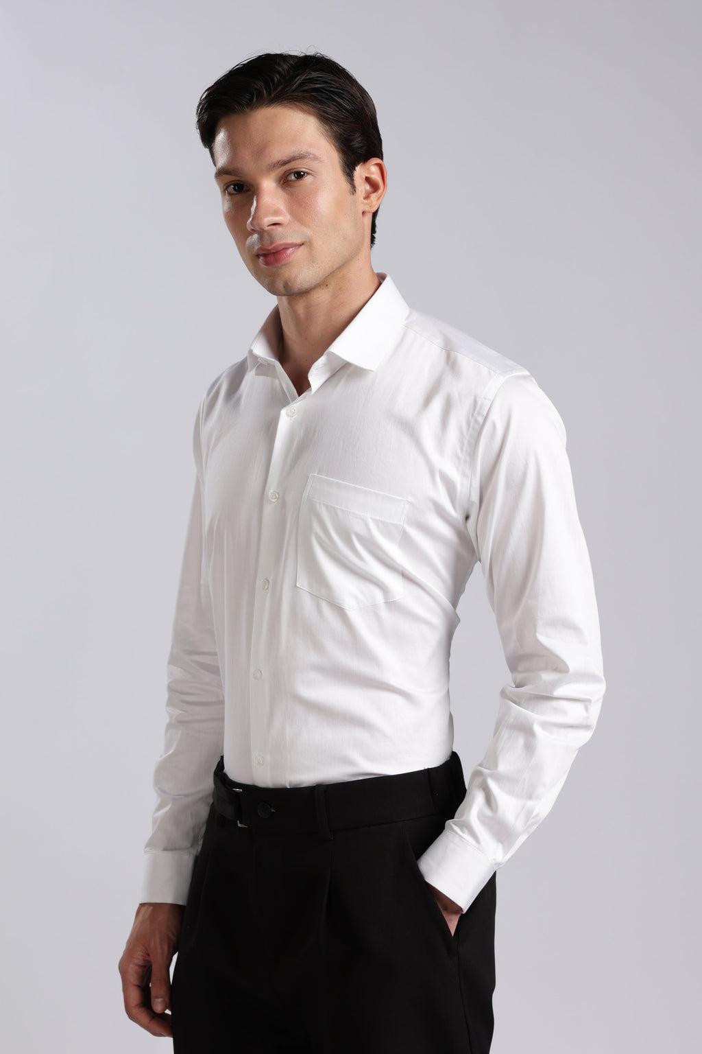 Kollarz and Kreazez Men's White Sateen Shirt – 100% Giza Cotton, Lab-Certified