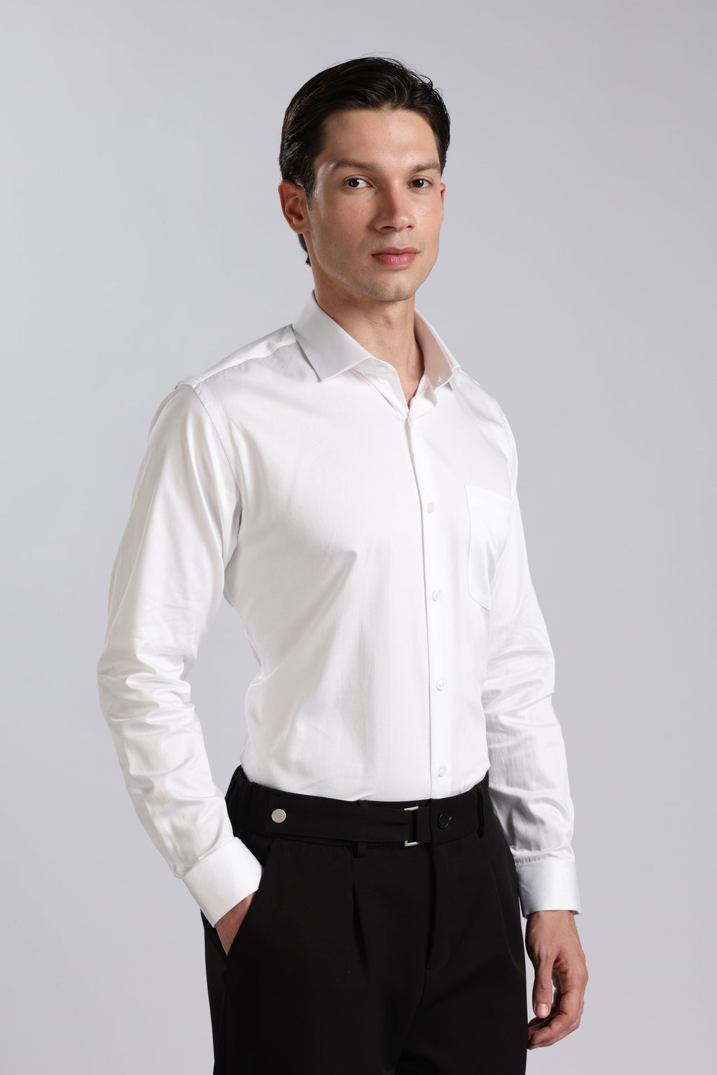 Kollarz and Kreazez Men's White Sateen Shirt – 100% Giza Cotton, Lab-Certified
