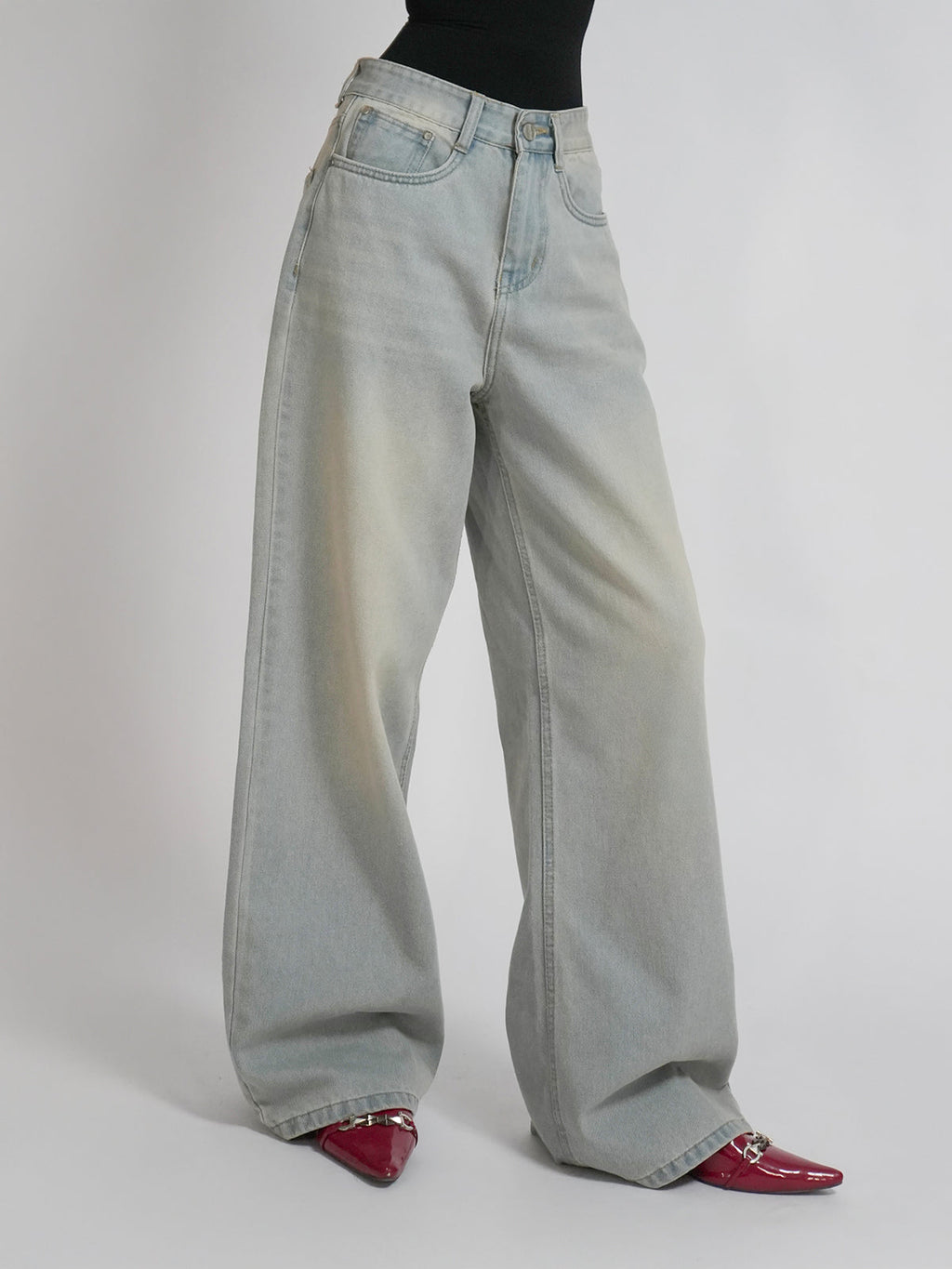 Pale Blue Dirty Wash Wide Leg Jeans Stylish Wodrobe