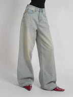 Pale Blue Dirty Wash Wide Leg Jeans Stylish Wodrobe